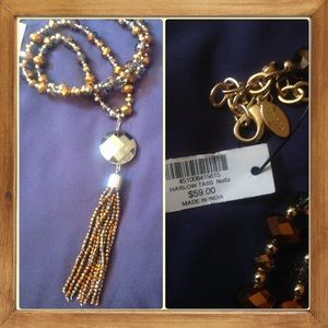 NWT Chicos Gold Beaded Tassel Necklace